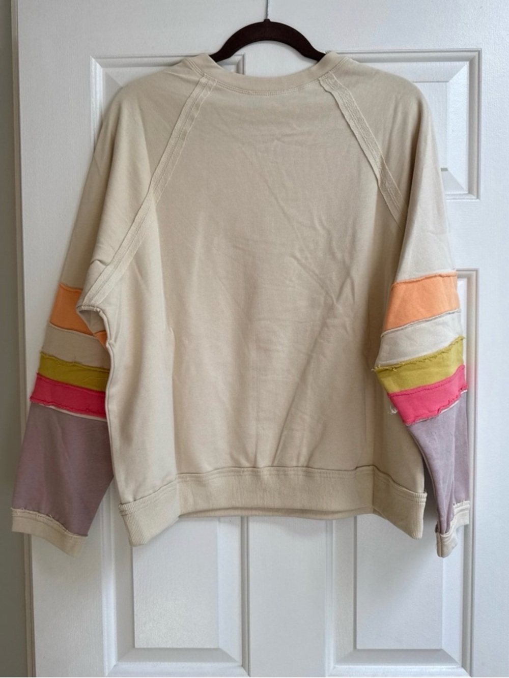 Easel Cream Sweatshirt with Colorblock Sleeve Stripes - Picture 3 of 5